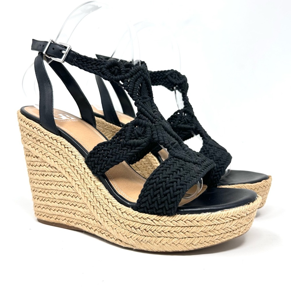 Gianni Bini Women’s Black Macrame Crochet Platform Wedge Sandals - Picture 1 of 13